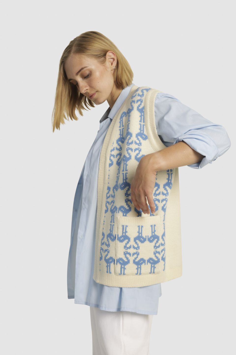 Flamingo ümberpööratav meriino kardigan-vest sinine