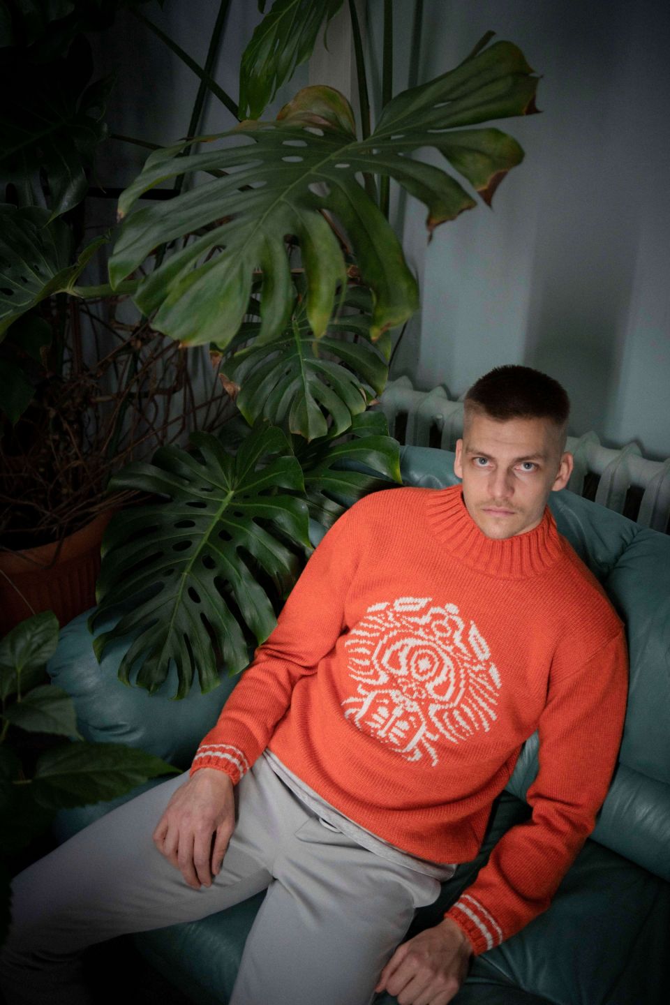 Inkblot ornamendiga meriino kampsun oranz