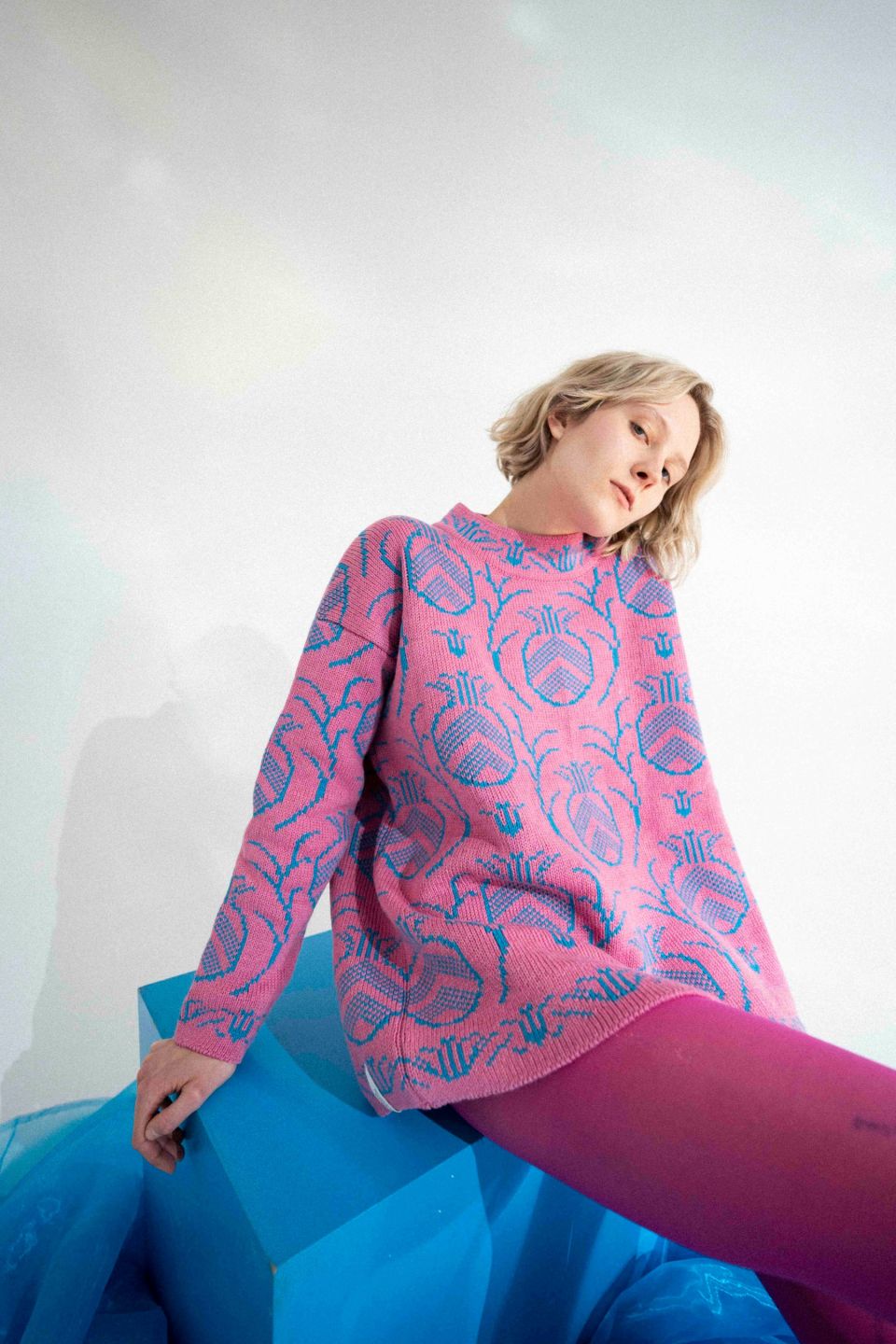 Ananass meriino kampsun roosa