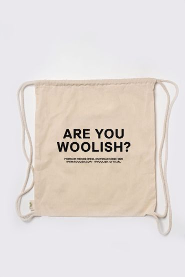Orgaanilisest puuvillas kott trükiga "ARE YOU WOOLISH?" lahtine